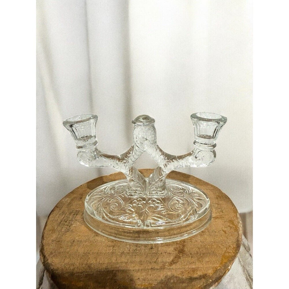 Vintage McKee Glass Rock Crystal Pattern Candelabra ca 1930-1940's Art Deco